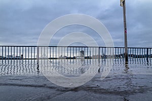 The river Rhine is flooding the promenade