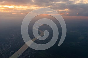 River Rhine near Cologne, Germany at Sunset