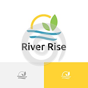 River Rise Morning Sun Leaf Eco Nature Simple Logo