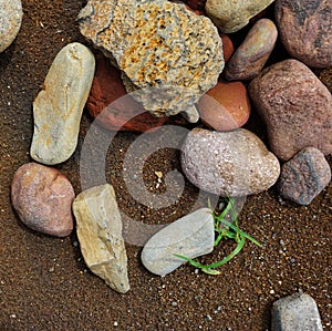 River rocks background. Sea stones pattern. Stone texture for natural background