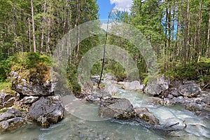 River with rocks and fast streaming water in Bavarian alps