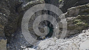 River between rocks of a narrow gorge. Stream of water is squeezed between the sides of the rocks. Viamala Gorge, Viamala-Schlucht