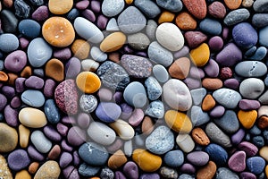 River rocks pattern, pebble texture background, grey, brown, white, copy space