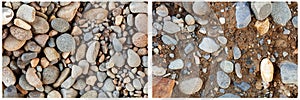 River rocks stone soil background collage