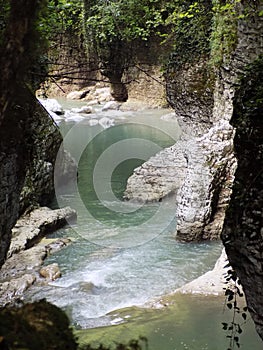 A river in a rocky canyon. Martvili canyon, Georgia