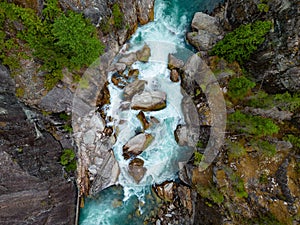 River in a Rocky Mountain Canyon. British Columbia, Canada. Aerial Nature Background