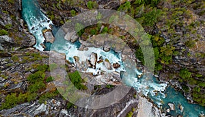 River in a Rocky Mountain Canyon. British Columbia, Canada. Aerial Nature Background