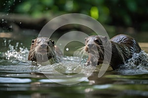 River Romp: Playful Otters in a Clear, Sparkling River created using generative AI