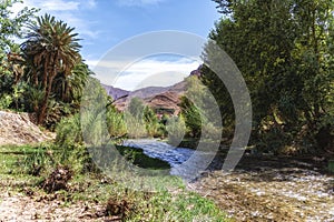 River running through mountain Dades Valley (Valley of Thousand Casbahs). Morocco