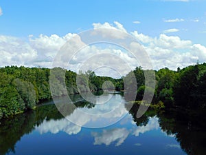 river in the rural landscapes on the bridge