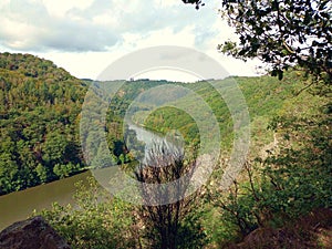 River Saar in green nature near Saarschleife in german region Saarland