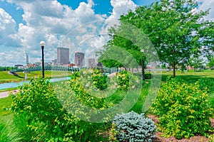 The River Scape park area of Dayton, Ohio and the Great Miami River