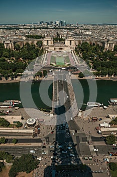 River Seine and Trocadero building seen from the Eiffel Tower in Paris