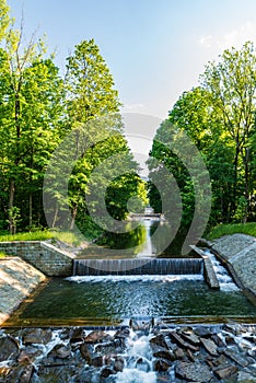 River with series of cascades and trees around