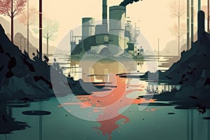 river of sewage, contaminated by industrial runoff AI generation