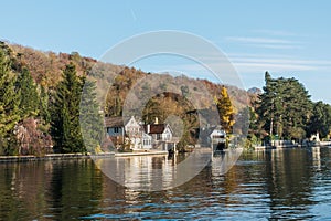 River side and houses in Henley-on-Thames, Summer daytime