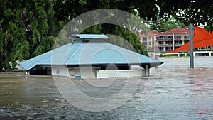 River side park flooded after the heavy rain in West End, Brisbane, Australia