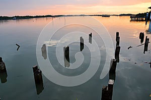River side and sunset in the evening