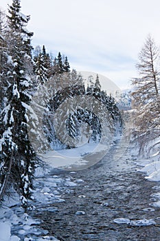 River in snow storm