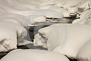 A river in a snowy forest.