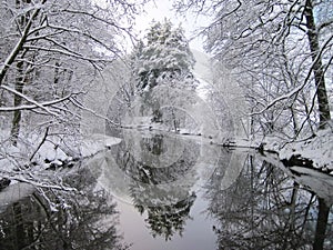 River and snowy winter trees, Lithuania
