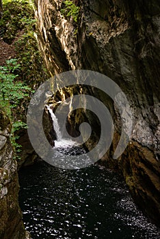River Sorge gorge and waterfall, French Switzerland. photo