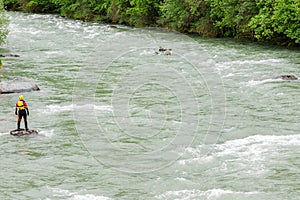 River speleo rescuer in canoe race photo