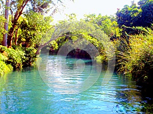 River Spring summer landscape blue river Estacas, Morelos Mexico green trees. photo