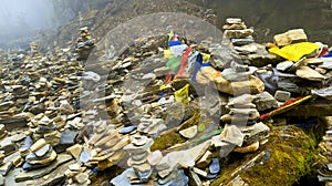 River Stacked Stones, Annapurna Conservation Area, Himalaya, Nepal