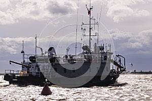 River steamer in stormy weather