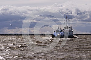 River steamer in stormy weather