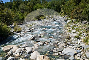 River with a stony bed in the mountain