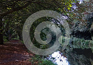 The river Stort in Harlow, Essex, and the foot path.