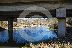 A river stream under a bridge in the south