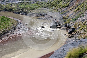 River stream waterfall in forest landscape in Kashmir