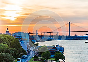 River Street and Bridge at Dusk