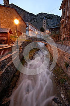 River and street of Canillo, Andorra photo