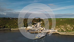 River Suir, Ireland - Aerial view of The Passage East Ferry across River Suir linking the villages of Passage East in Co.