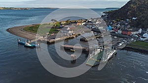 River Suir, Ireland - Aerial view of The Passage East Ferry across River Suir linking the villages of Passage East in Co.