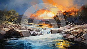 River Sunrise: A Dynamic Australian Landscape Painting