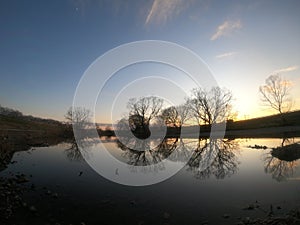 River sunset Winter blusky