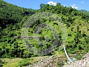 River suspended rope bridge