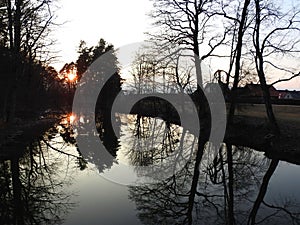 River Sysa and trees in evening, Lithuania