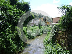 River SÃ£o JoÃ£o in BarÃ£o de Cocais, with polluted water and bamboo plantation on the sides