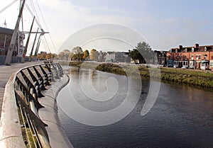 River Taff and West Stand of the Millennium Stadium in Cardiff, Wales, UK