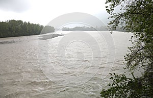 river Tagliamento in Friuli in Italy during a violent downpour