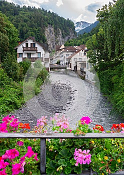River Tamina and old town of Bad Ragaz, Switzerland