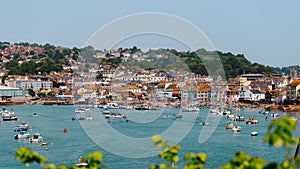 River Teign quay estuary with sea side view and houses in Teignmouth , United Kingdom, Devon, May 27, 2023