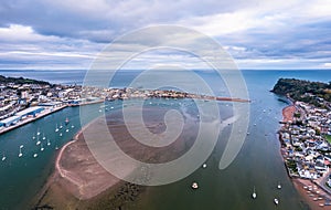 River Teign, Shaldon and Teignmouth from a drone, Devon, England