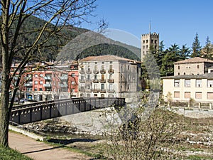 The river Ter as it passes through Ripoll in Catalonia, Spain